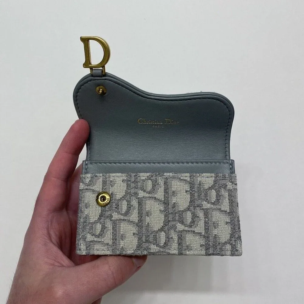 Christian Dior Gray Oblique Jacquard Saddle Flap Wallet